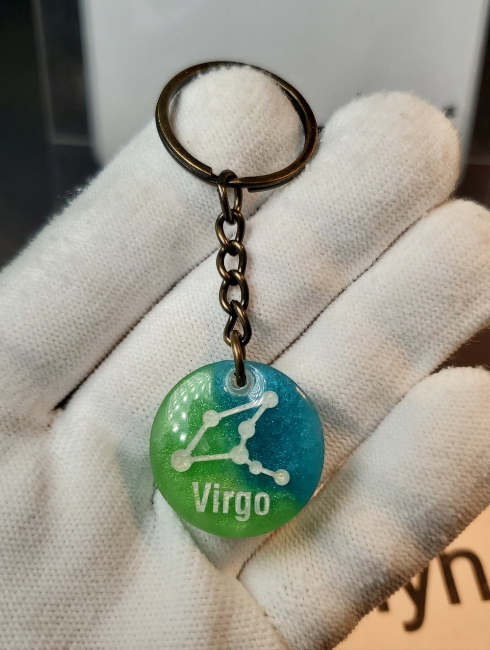 Shimmering blue & Green Virgo Constellation Resin Keychain | Handmade Zodiac